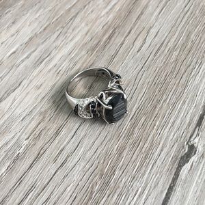 Sterling silver, onyx and black spinel ring